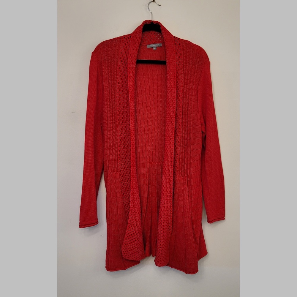 Beautiful open red knit cotton sweater perfect for the holidays or anytime